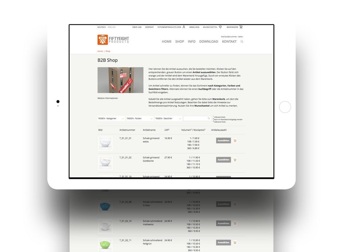 Neben dem B2C-Geschäft wird über den Online-Shop der weltweite Handel mit Händlerzugang (B2B) für den zentralen Einkauf bedient. 