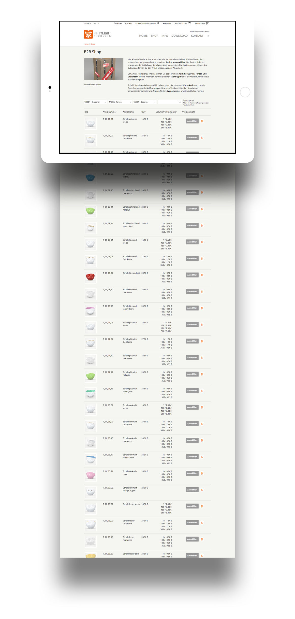 Neben dem B2C-Geschäft wird über den Online-Shop der weltweite Handel mit Händlerzugang (B2B) für den zentralen Einkauf bedient.